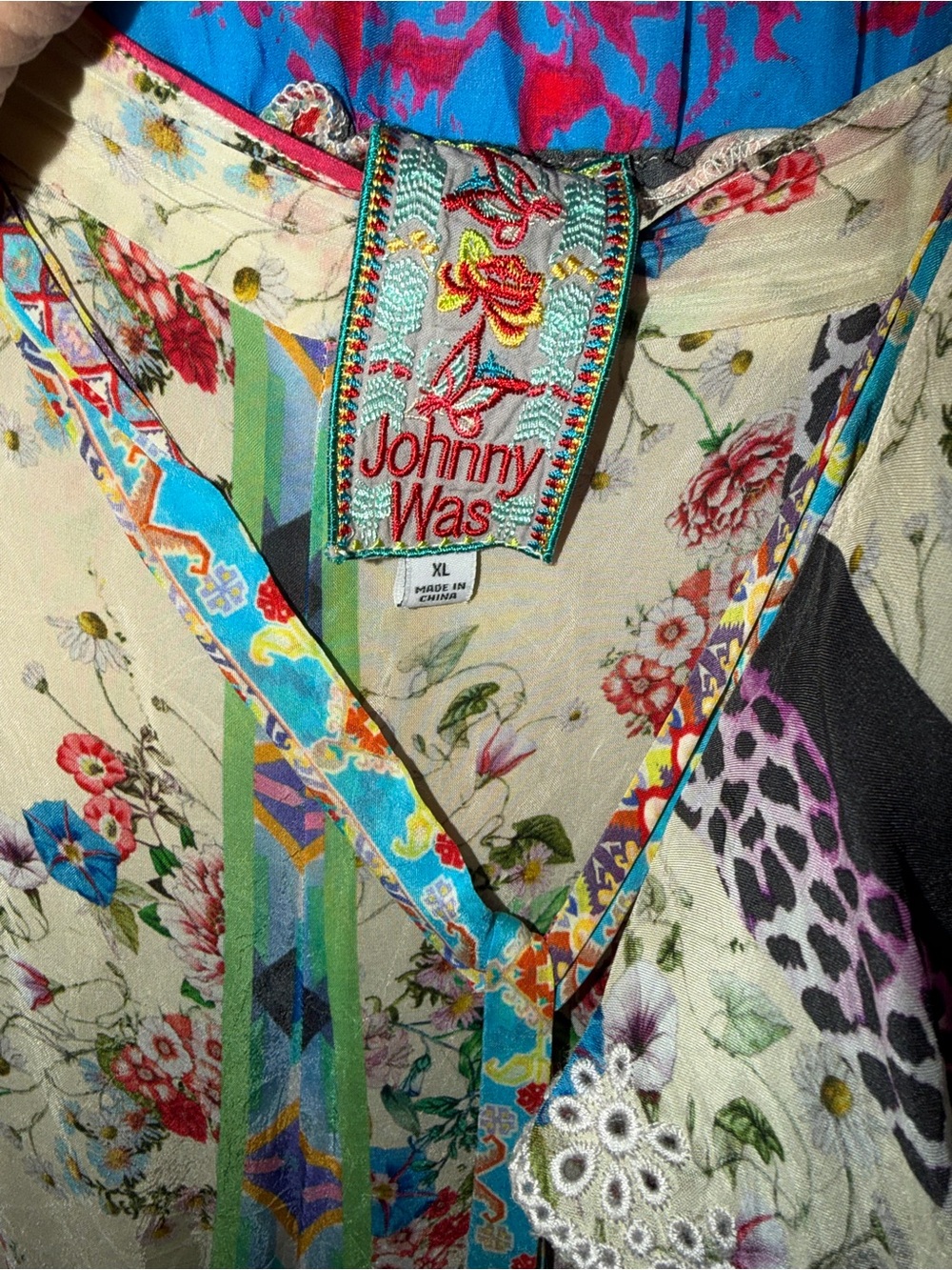 Johnny Was Multicolor Floral Boho Blouse and Skirt Set - Turquoise, Purple - Picture 5 of 10